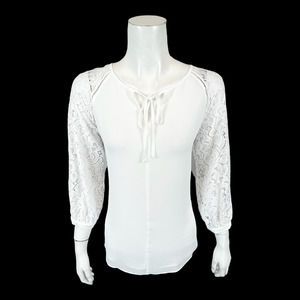 Haute Hippie Women's Tribe Woven Chiffon Top with Lace Sleeves White Small Size
